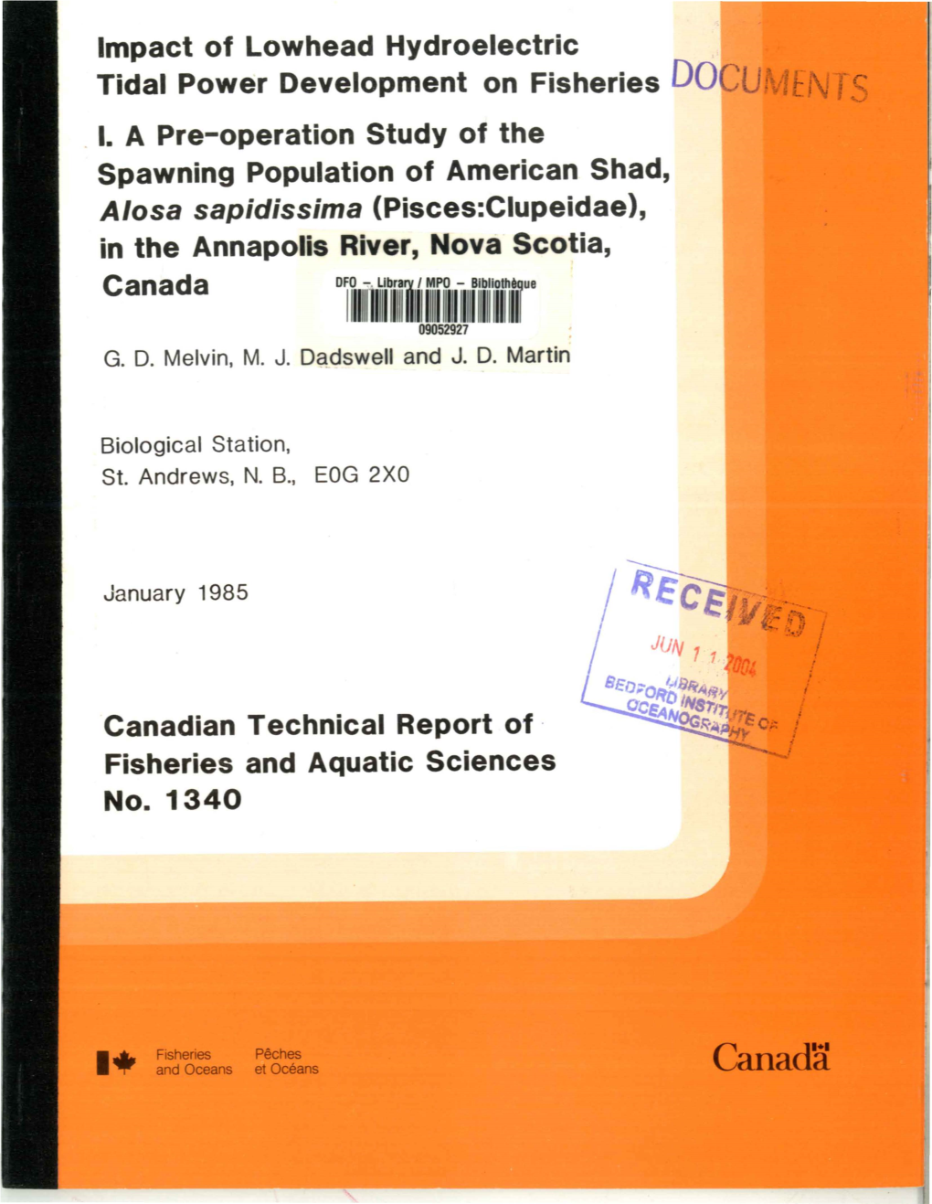 Canadian Technical Report Of· Fisheries and Aquatic Sciences O