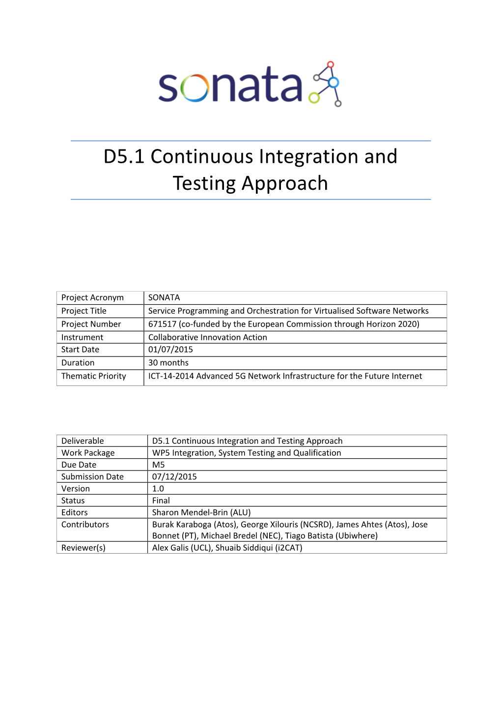 D5.1 Continuous Integration and Testing Approach