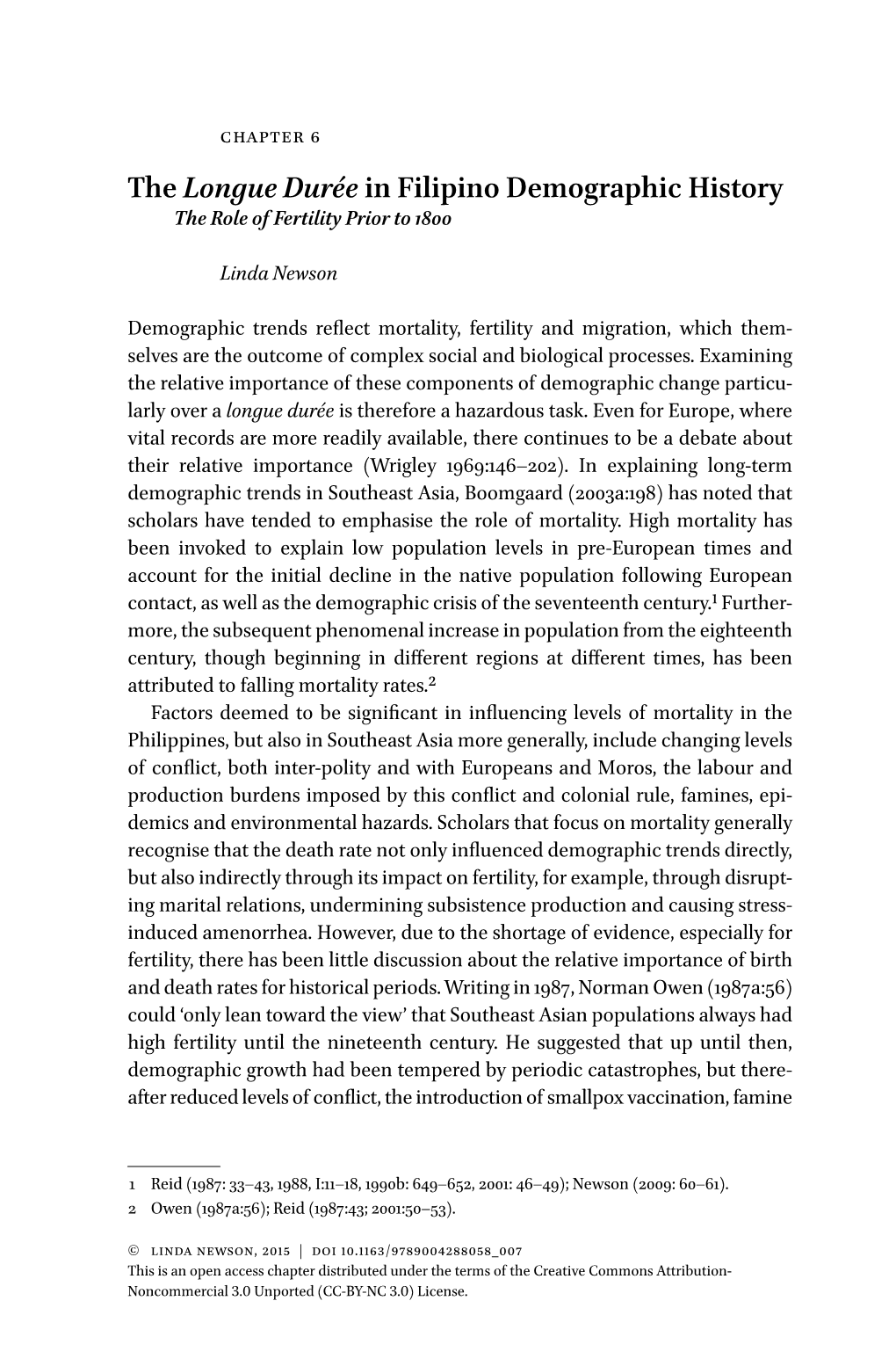 The Longue Durée in Filipino Demographic History the Role of Fertility Prior to 1800