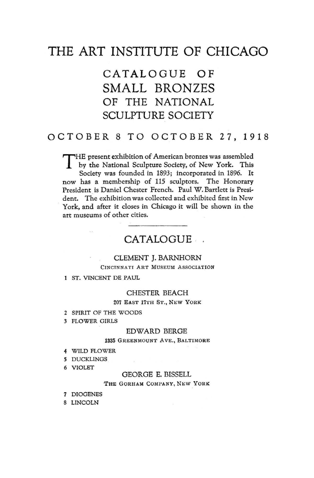 Catalogue of Small Bronzes of the National Sculpture Society