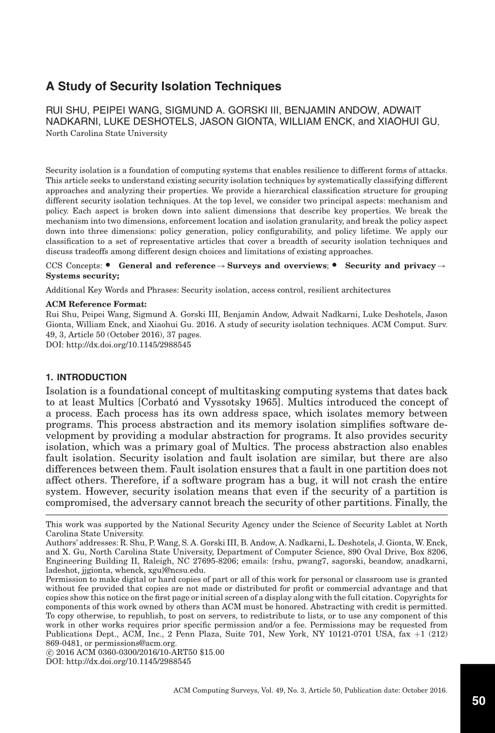 50 a Study of Security Isolation Techniques