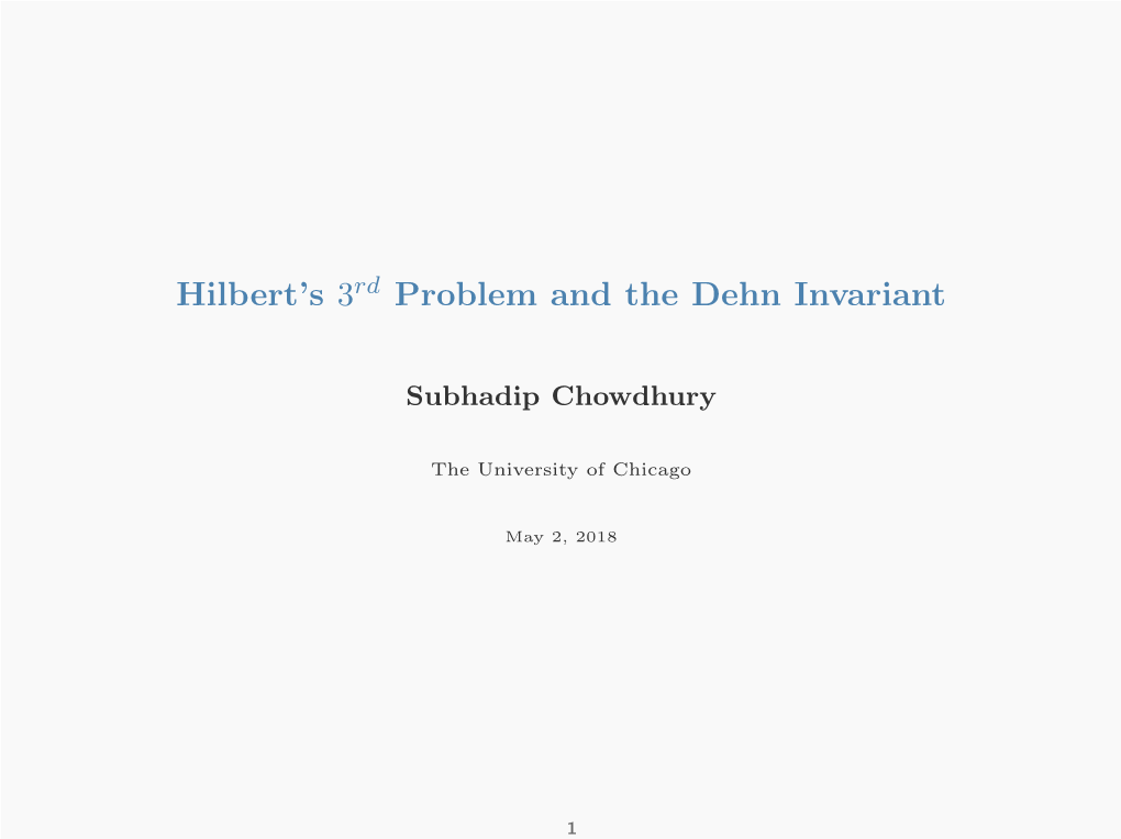 Hilbert's 3Rd Problem and the Dehn Invariant