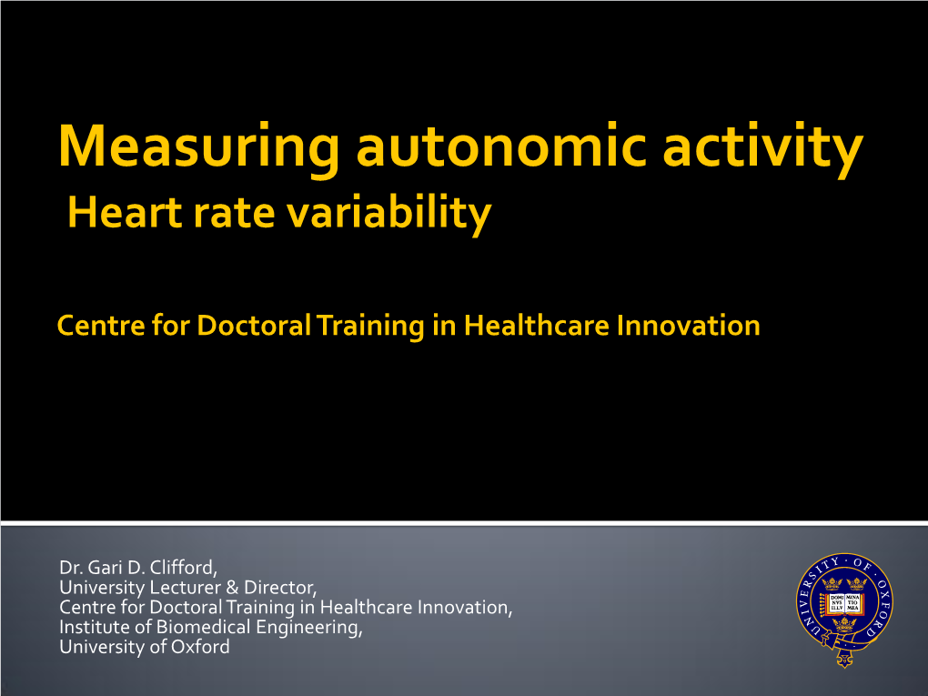 Measuring Autonomic Activity Heart Rate Variability
