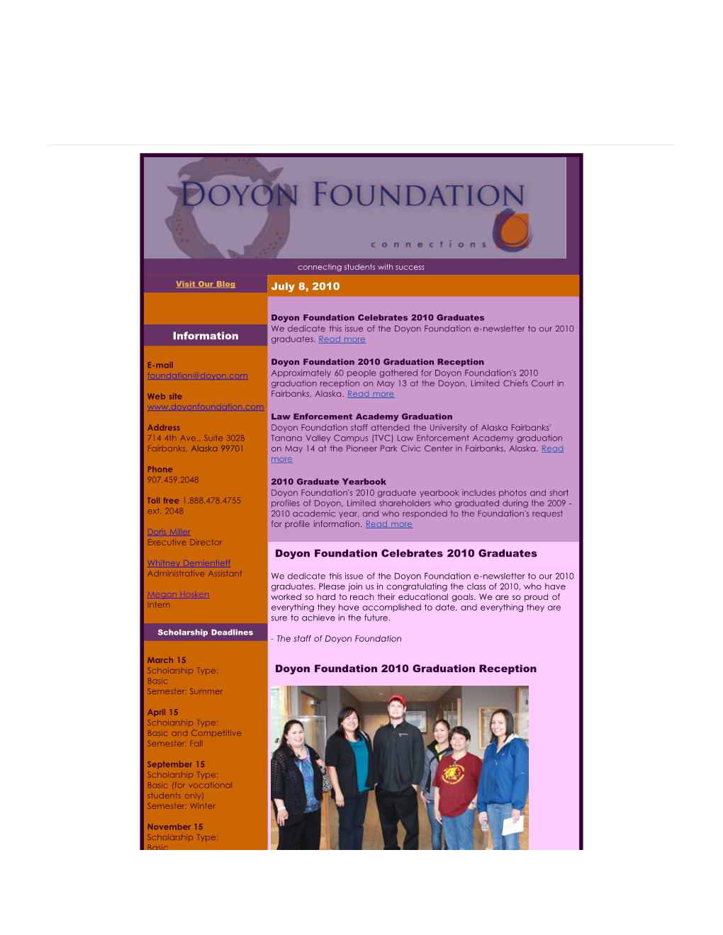 Doyon Foundation 2010 Graduate E-Newsletter