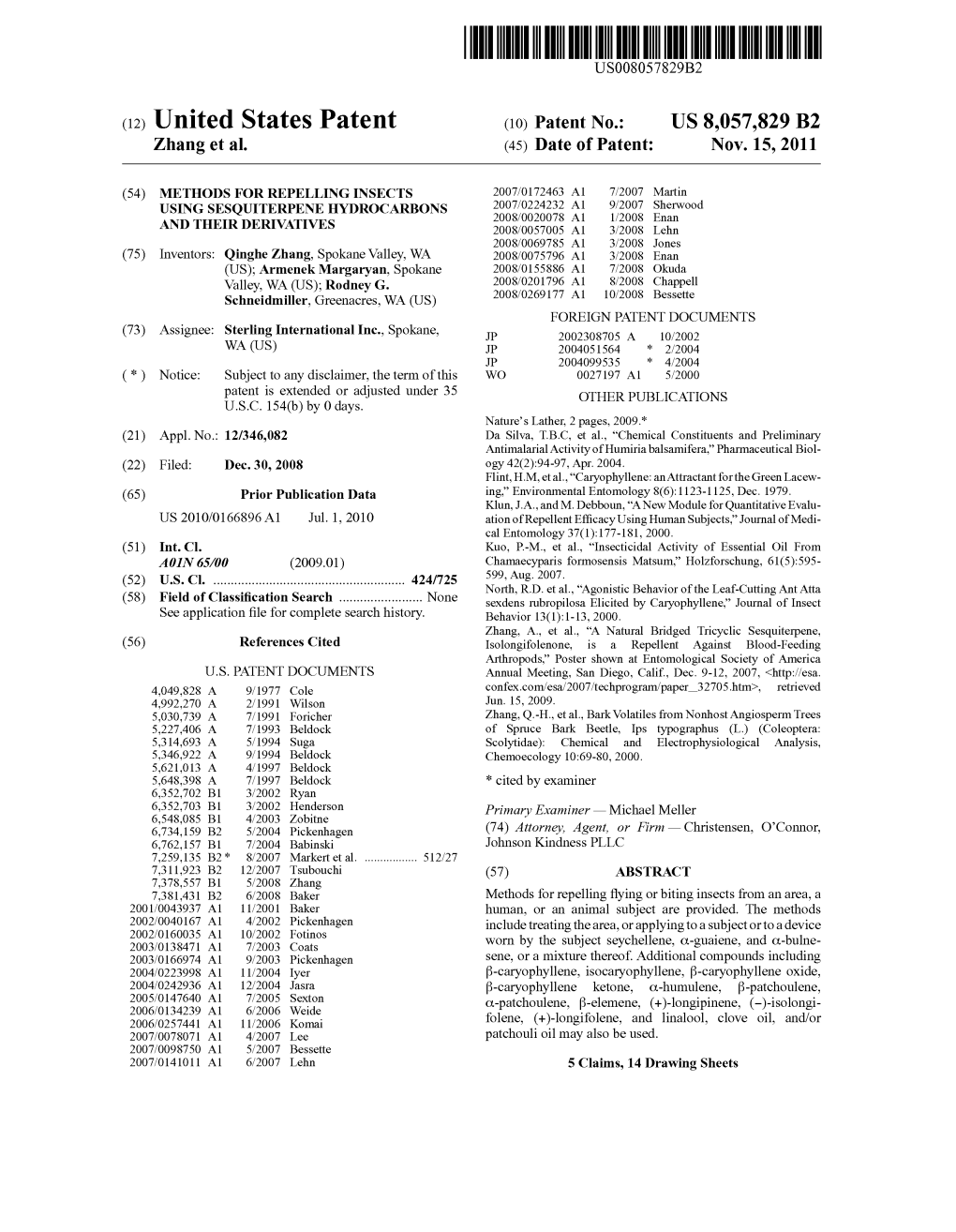 (12) United States Patent (10) Patent No.: US 8,057,829 B2 Zhang Et Al