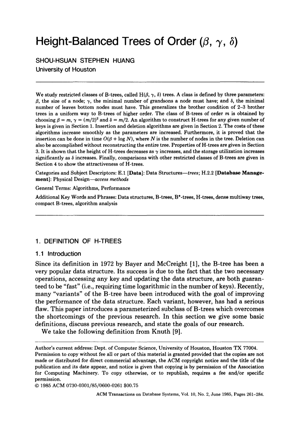 Height-Balanced Trees of Order (P, 7, 6)