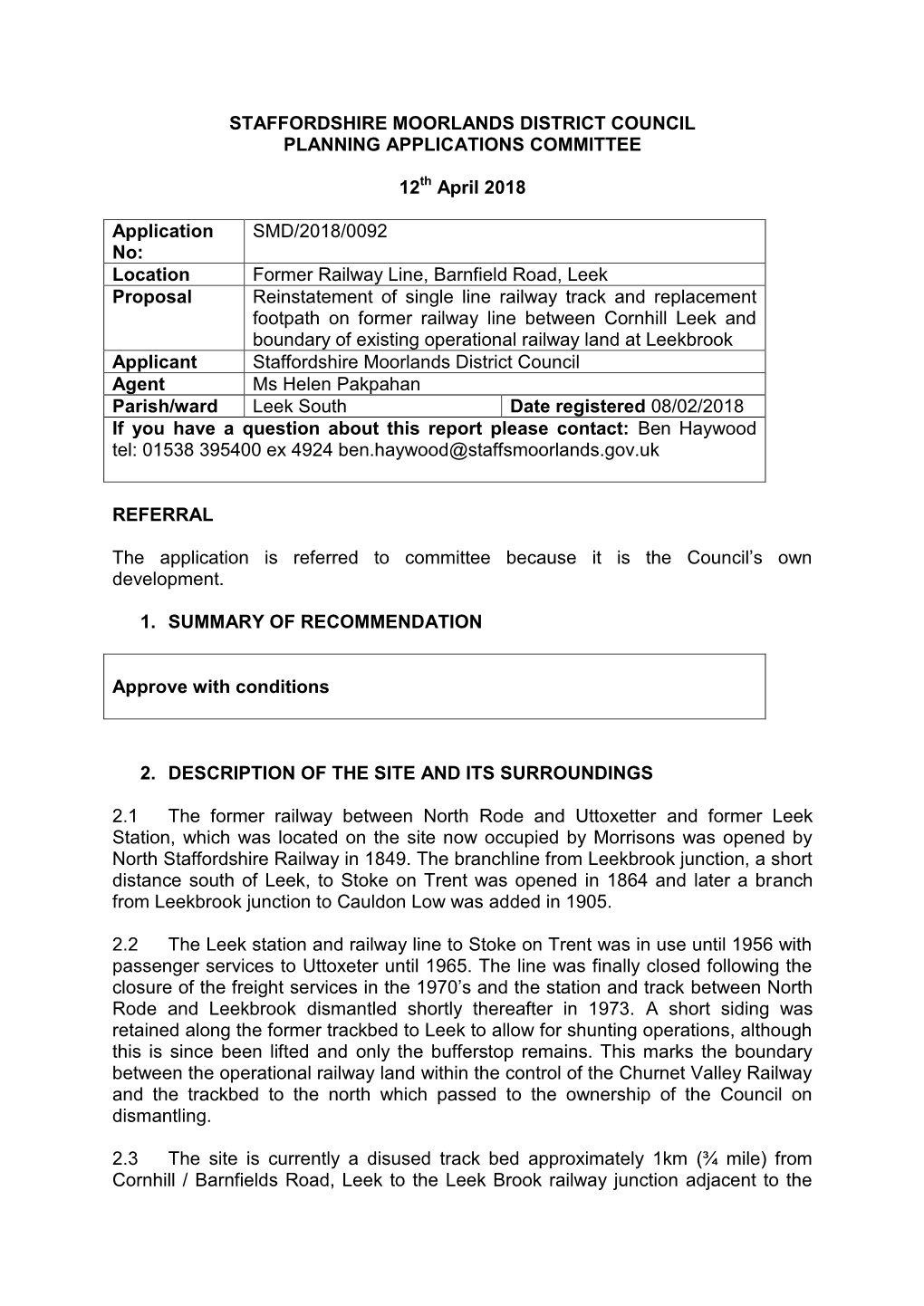 Staffordshire Moorlands District Council Planning Applications Committee 12