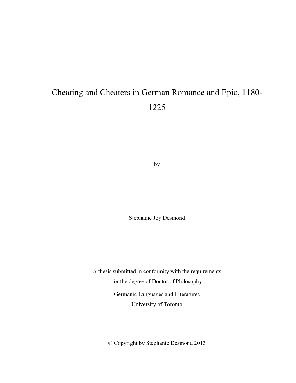 Cheating and Cheaters in German Romance and Epic, 1180-1225