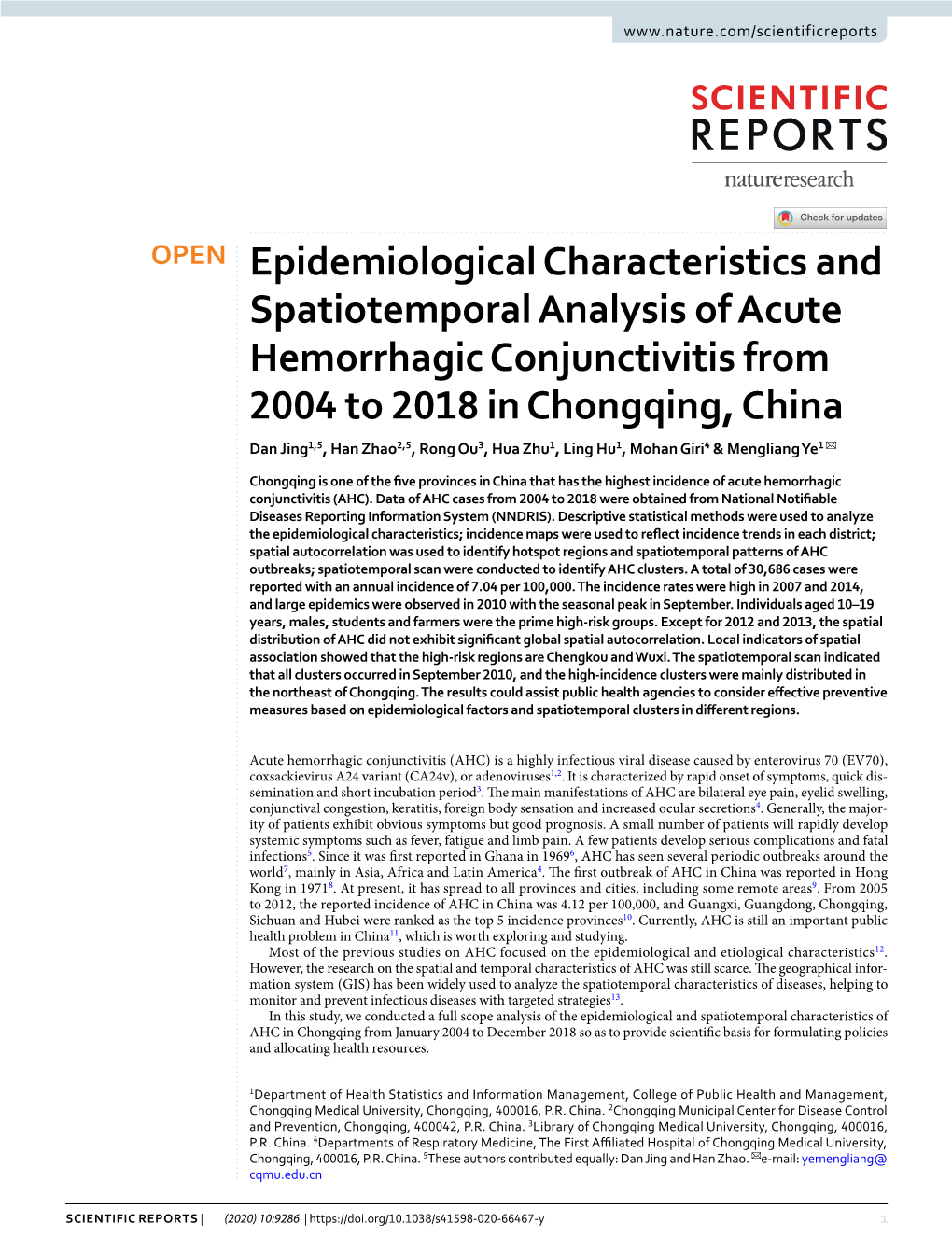 Epidemiological Characteristics and Spatiotemporal Analysis Of