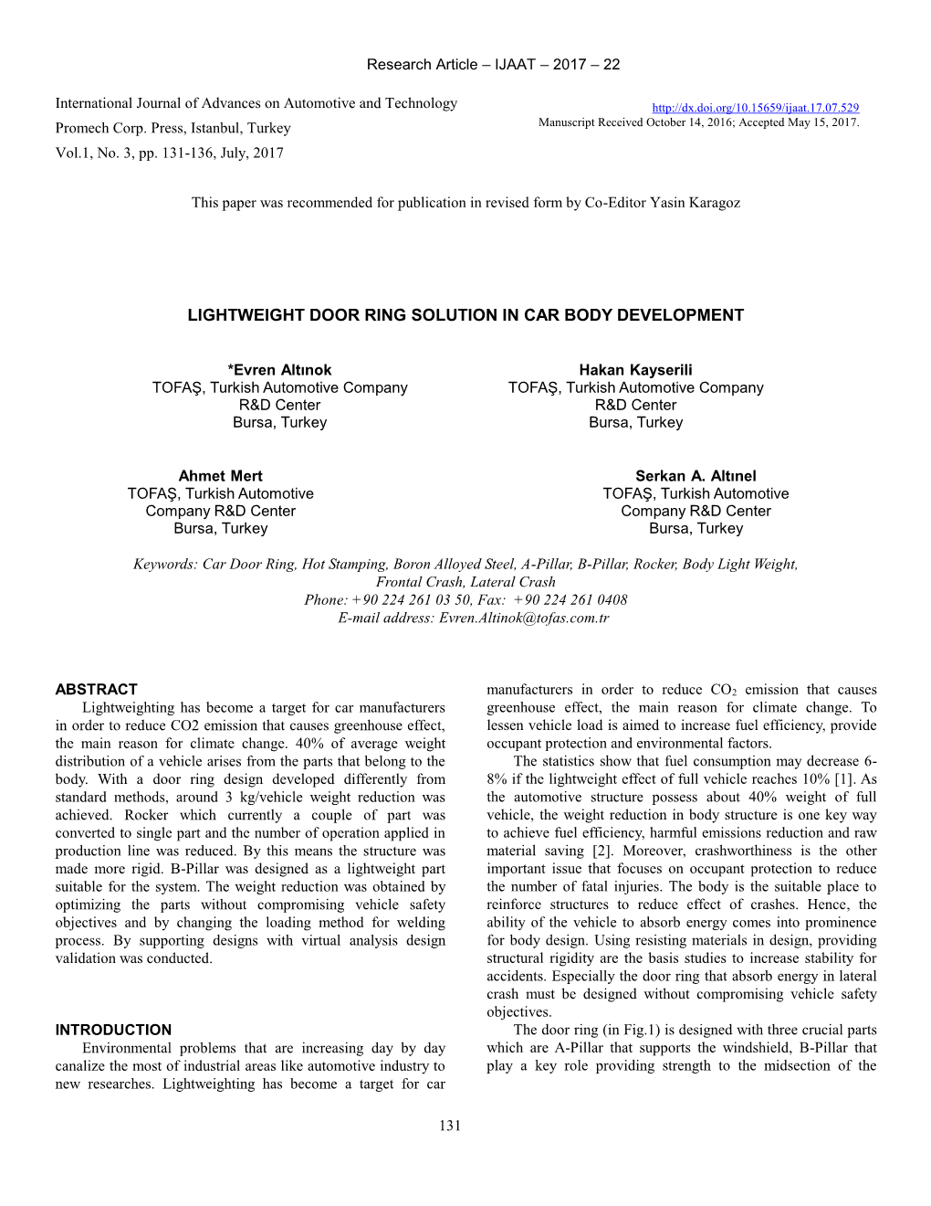 Lightweight Door Ring Solution in Car Body Development