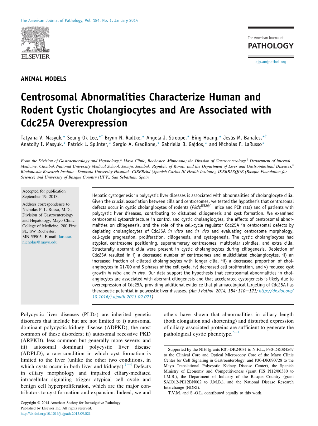 Centrosomal Abnormalities Characterize Human and Rodent Cystic Cholangiocytes and Are Associated with Cdc25a Overexpression