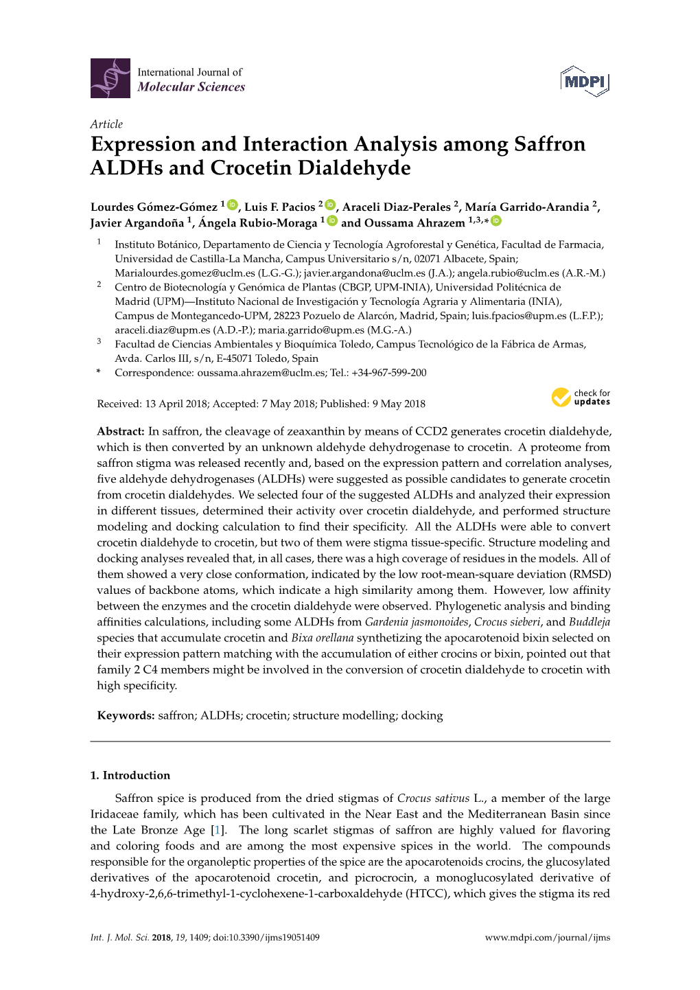 Expression and Interaction Analysis Among Saffron Aldhs and Crocetin Dialdehyde