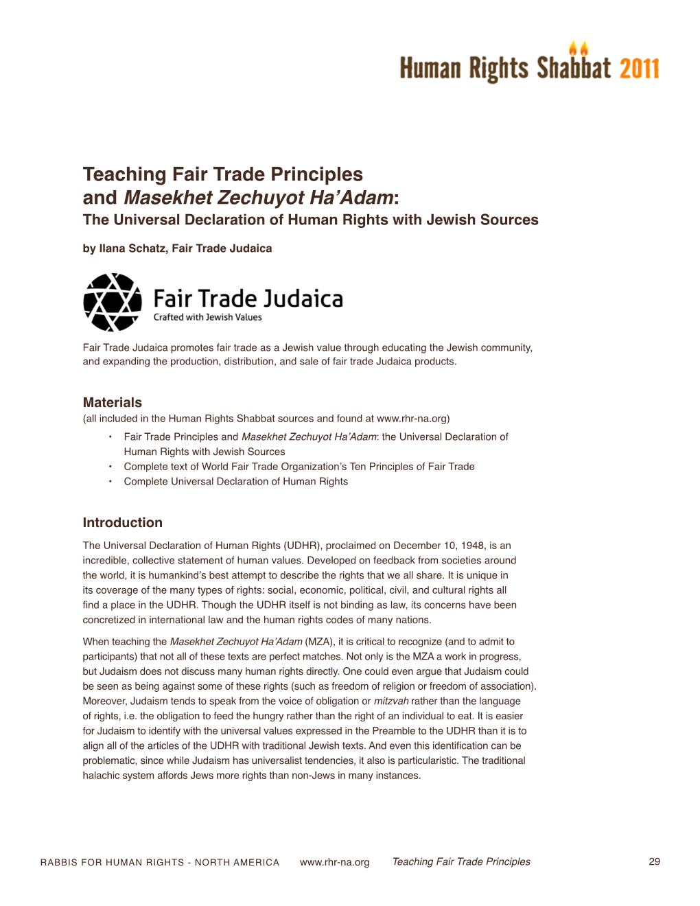Teaching Fair Trade Principles and Masekhet Zechuyot Ha'adam