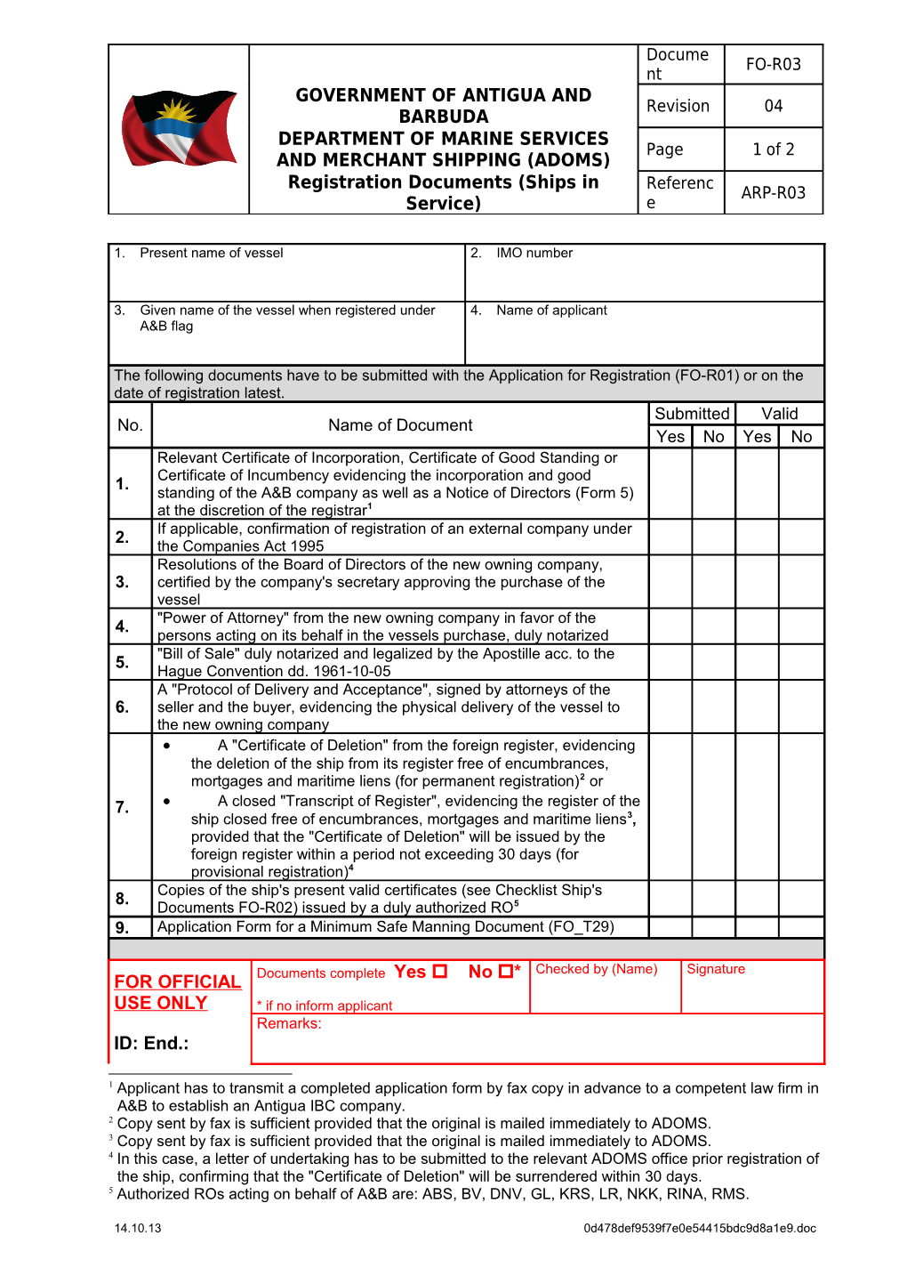 Registration As a Chartered Bareboat