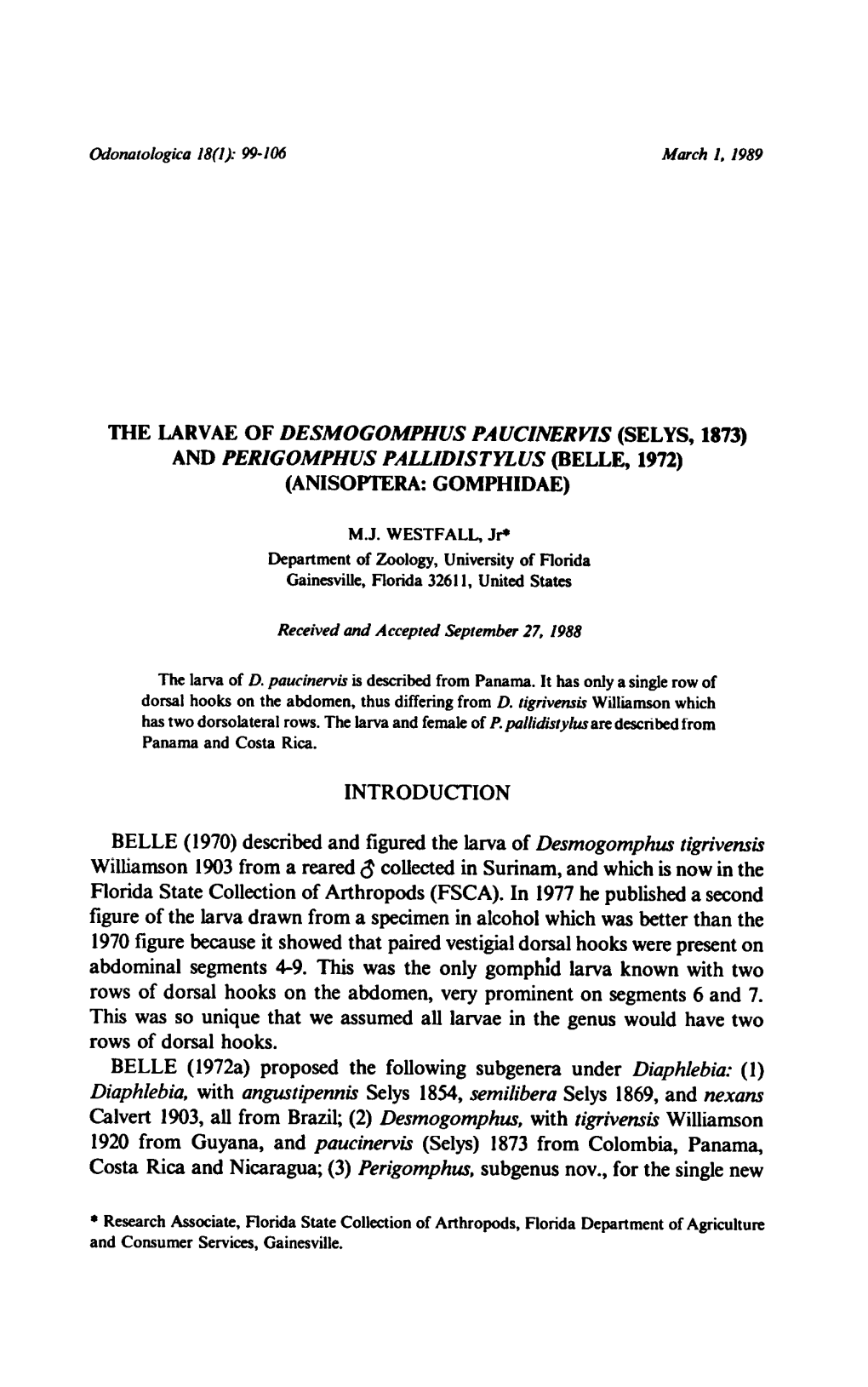 (Selys, 1873) 1972) Gomphidae) Desmogomphus Tigrivensis