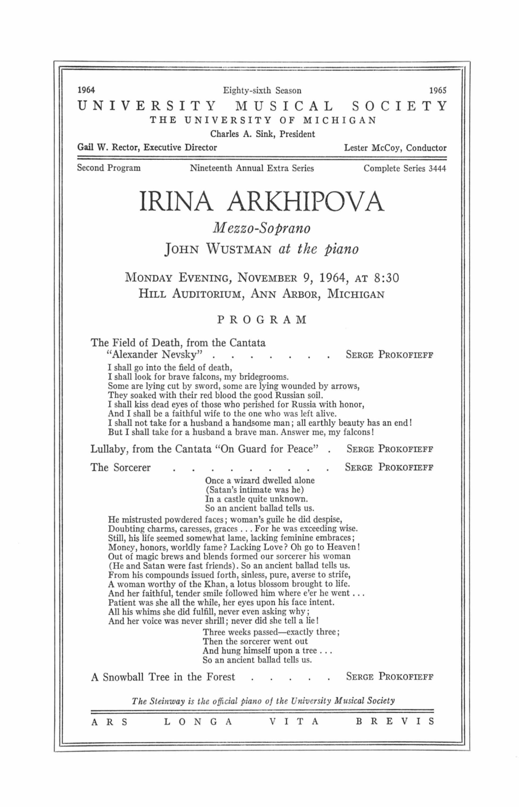 IRINA ARKHIPOV a Mezzo-Soprano JOHN WUSTMAN at the Piano