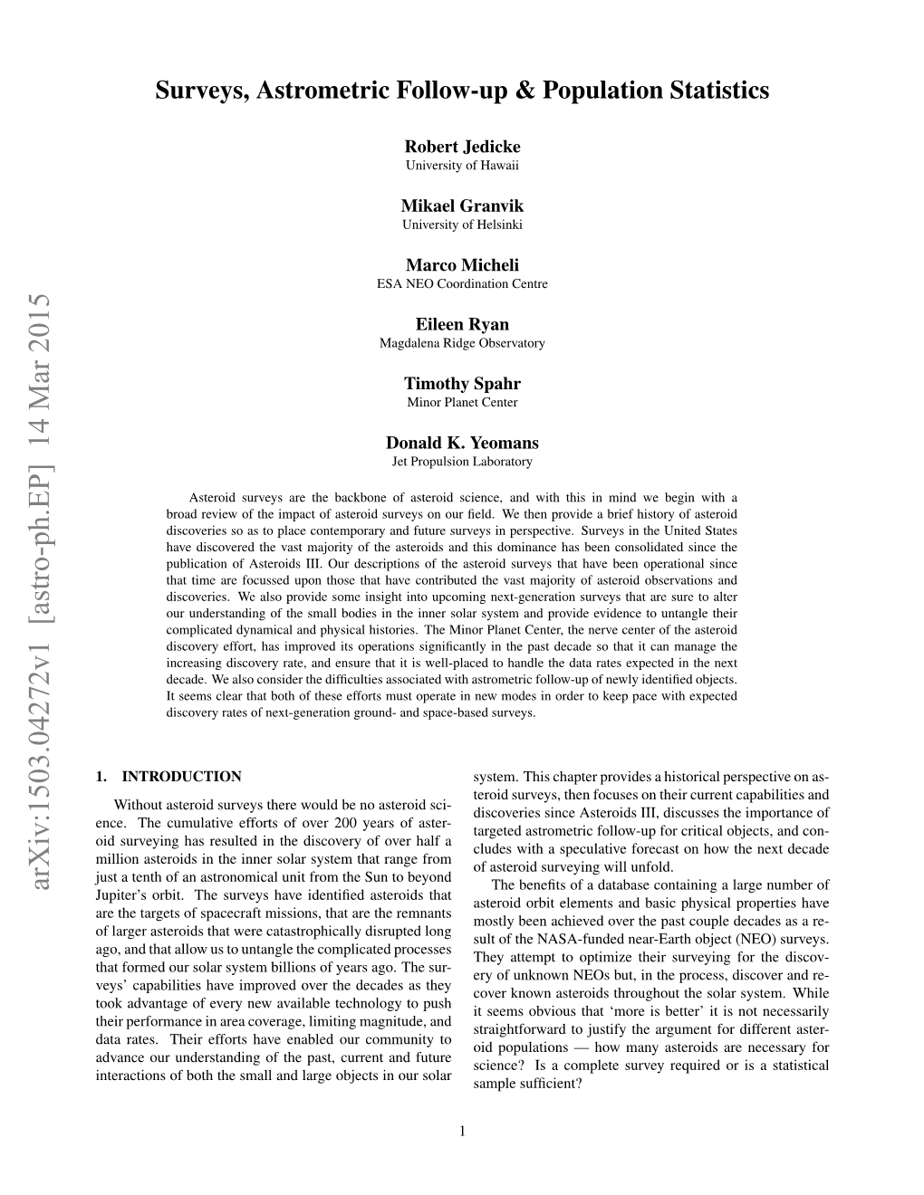 Surveys, Astrometric Follow-Up & Population Statistics