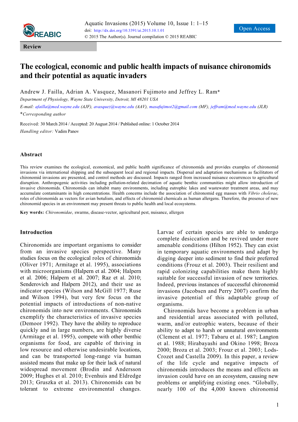 The Ecological, Economic and Public Health Impacts of Nuisance Chironomids and Their Potential As Aquatic Invaders