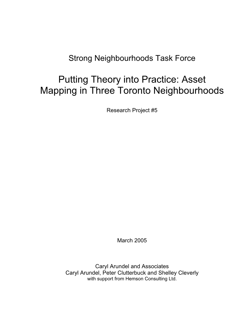 Putting Theory Into Practice: Asset Mapping in Three Toronto Neighbourhoods
