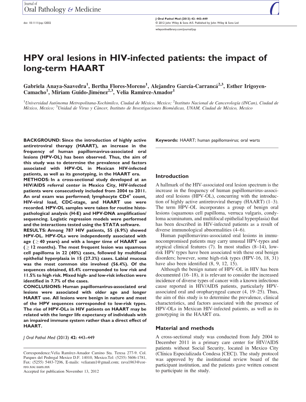 HPV Oral Lesions in Hivinfected Patients: the Impact of Longterm