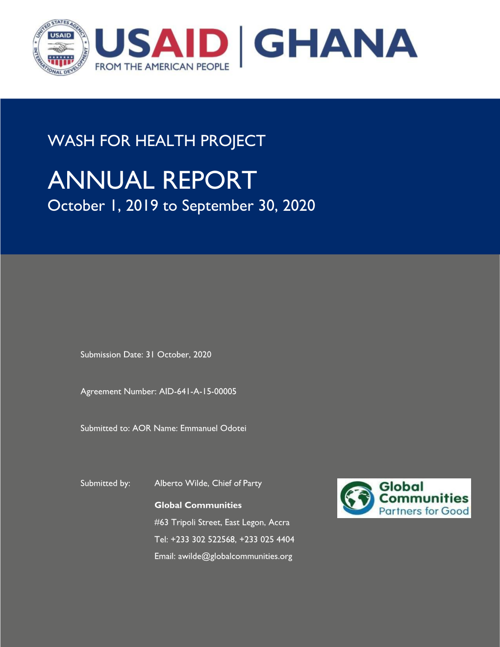 WASH for HEALTH PROJECT ANNUAL REPORT October 1, 2019 to September 30, 2020