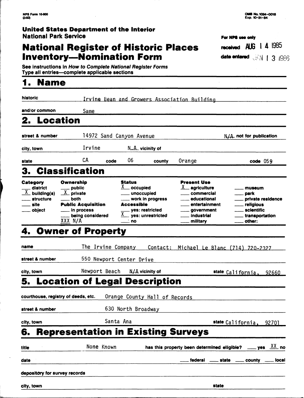 3. Classification 4. Owner Off Property