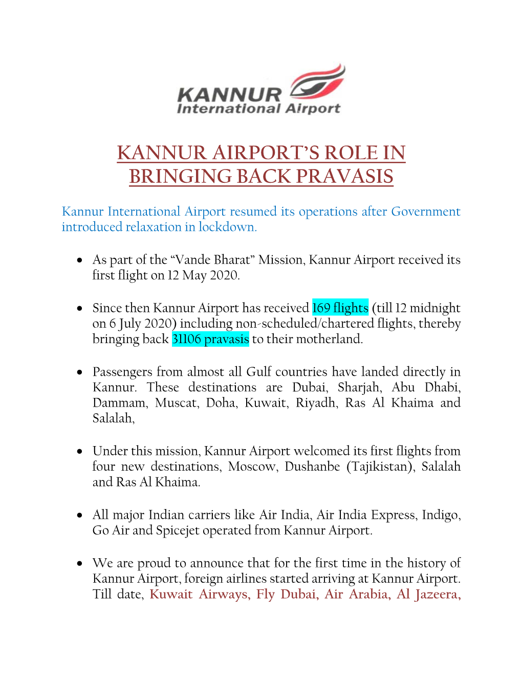 Kannur Airport's Role in Bringing Back Pravasis