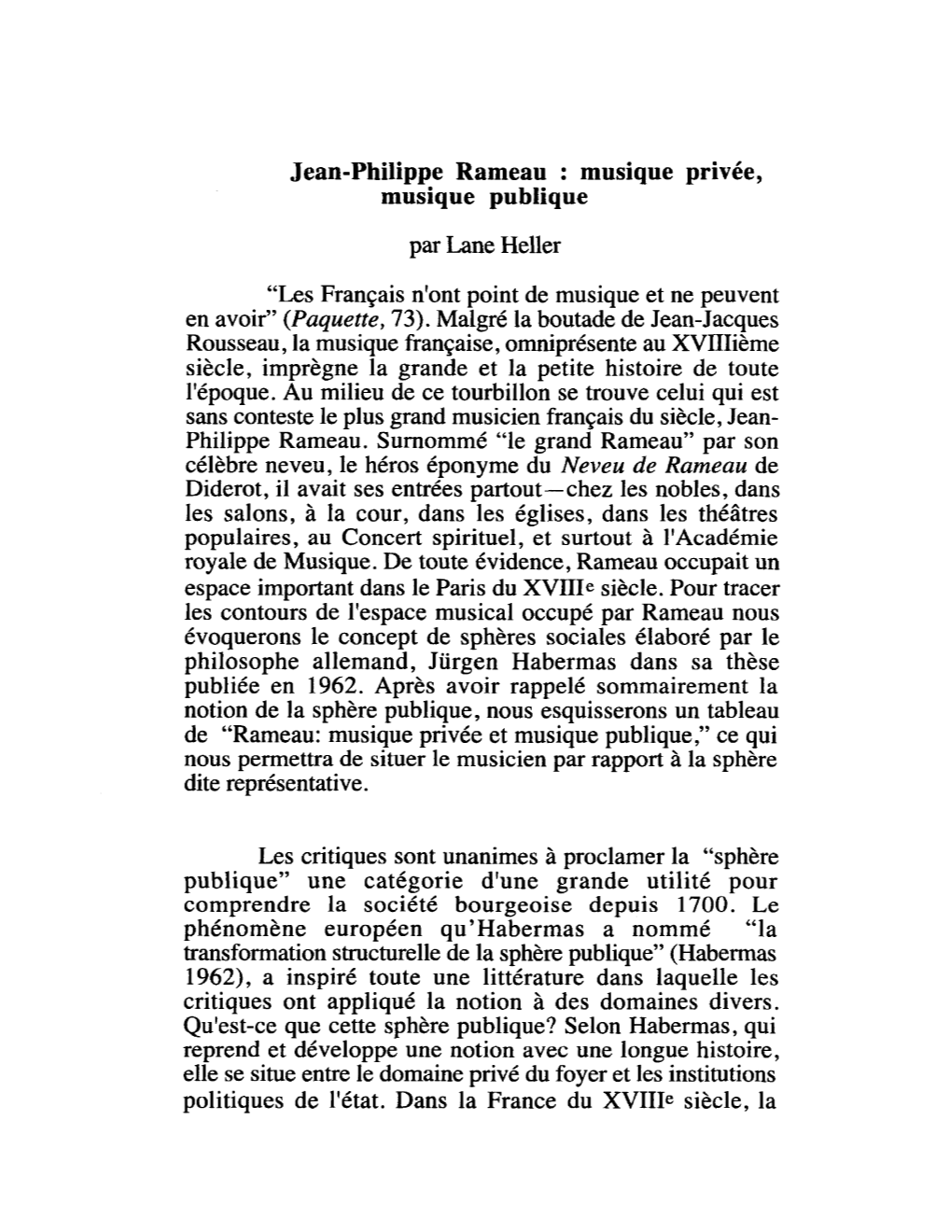 Jean-Philippe Rameau : Musique Privee, Musique Puhlique
