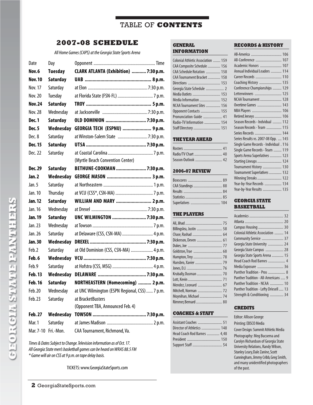 Table of Contents 2007-08 Schedule