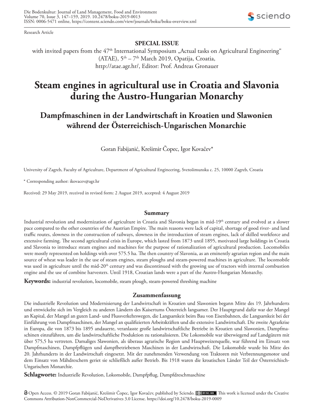 Steam Engines in Agricultural Use in Croatia and Slavonia During the Austro-Hungarian Monarchy