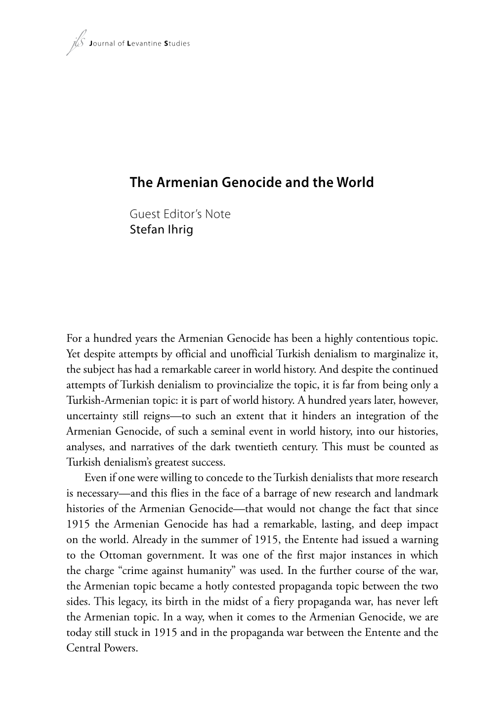The Armenian Genocide and the World