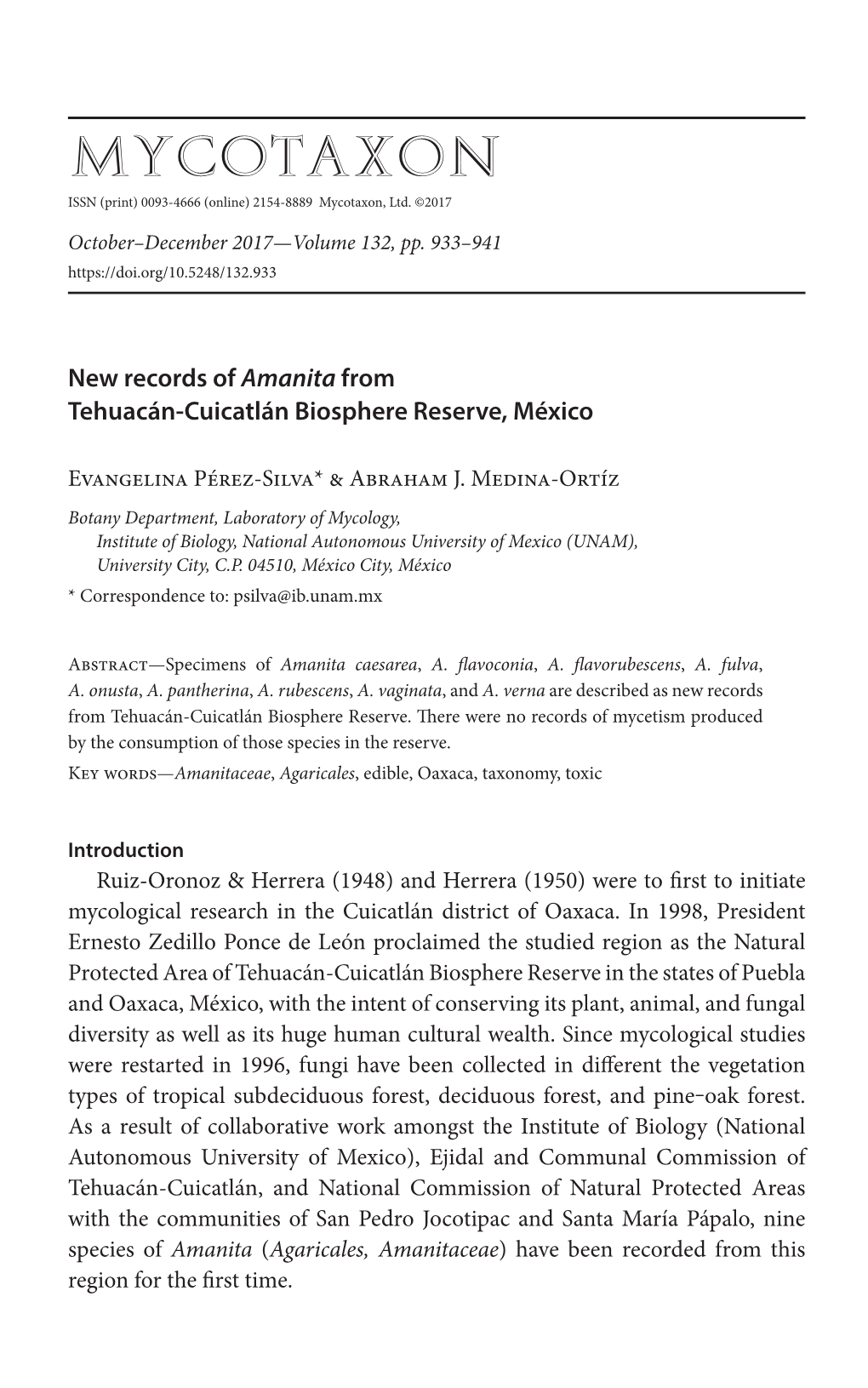 &lt;I&gt; Amanita&lt;/I&gt; from Tehuacã¡N-Cuicatlã¡N Biosphere Reserve