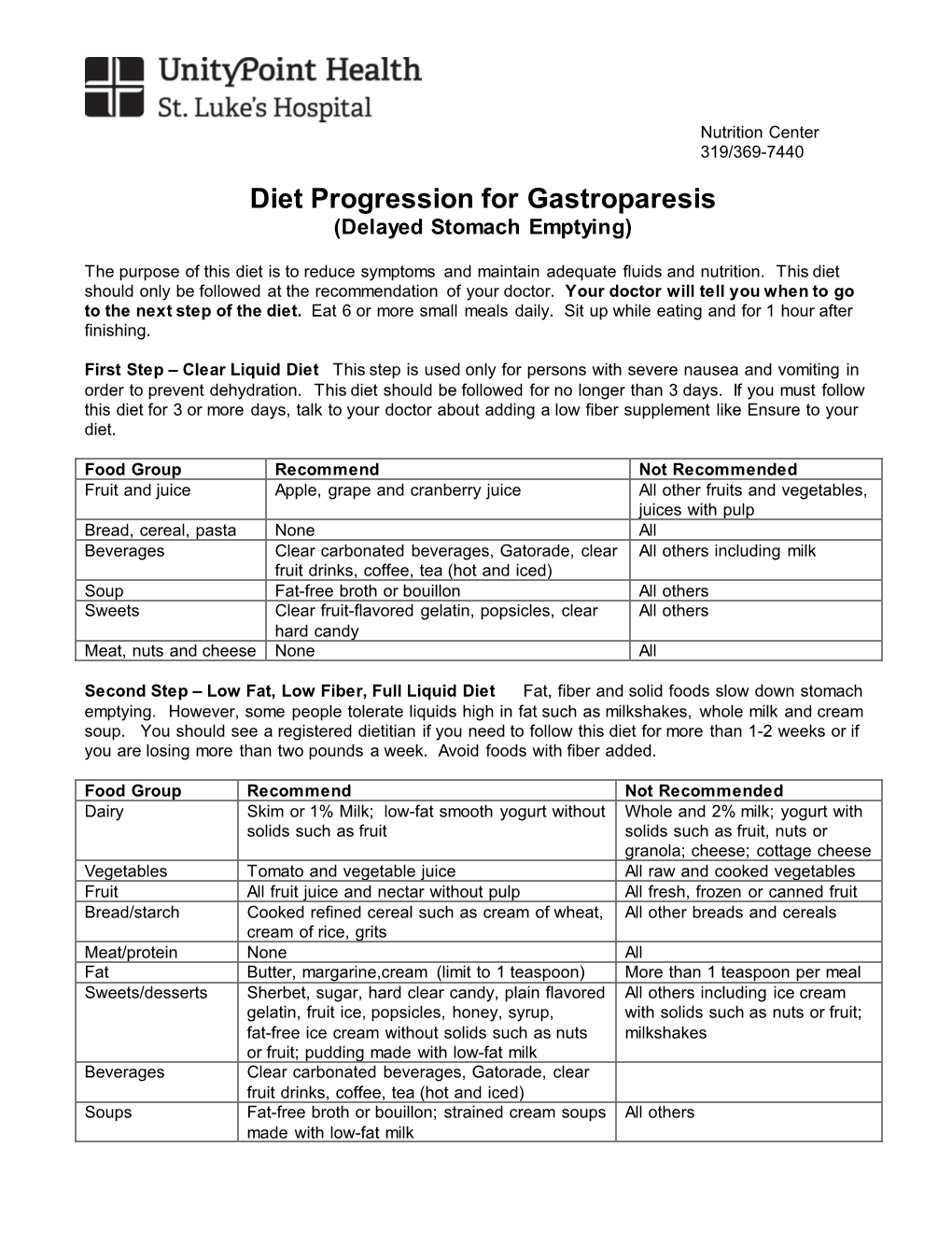 Diet Progression for Gastroparesis (Delayed Stomach Emptying)