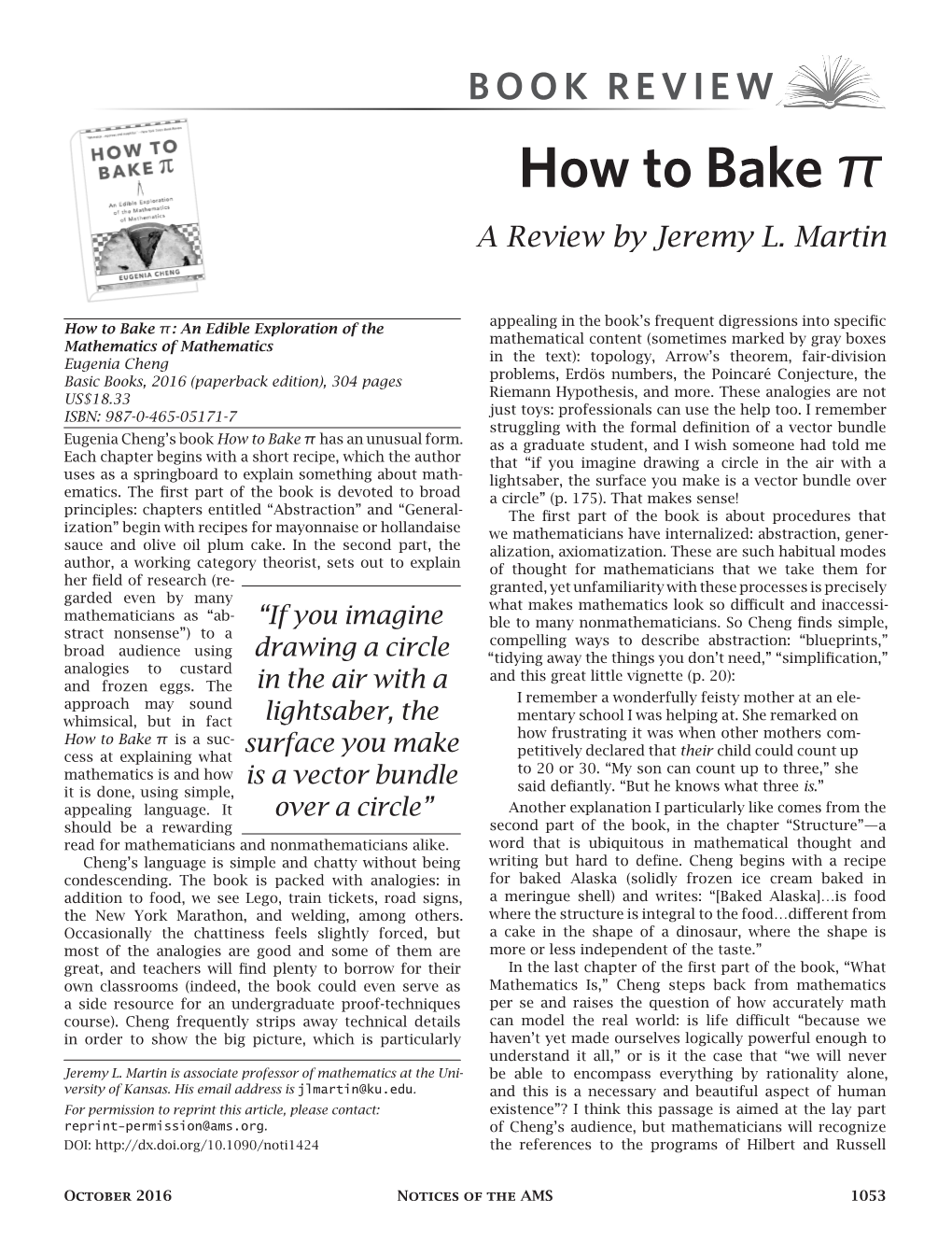 How to Bake 휋 a Review by Jeremy L