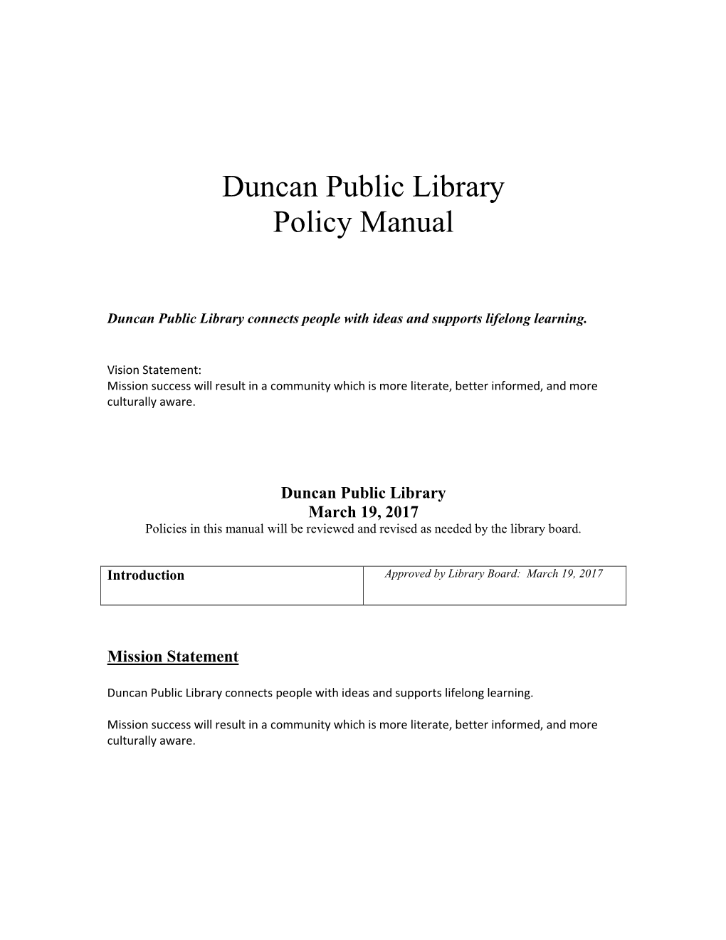 Duncan Public Library Policy Manual