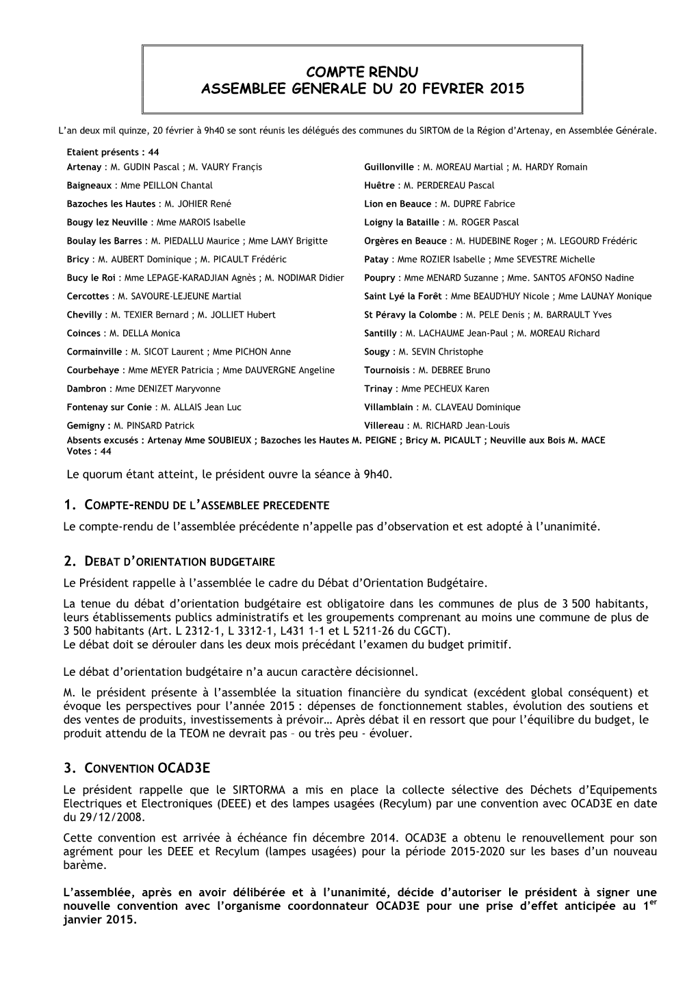 Compte Rendu Assemblee Generale Du 20 Fevrier 2015