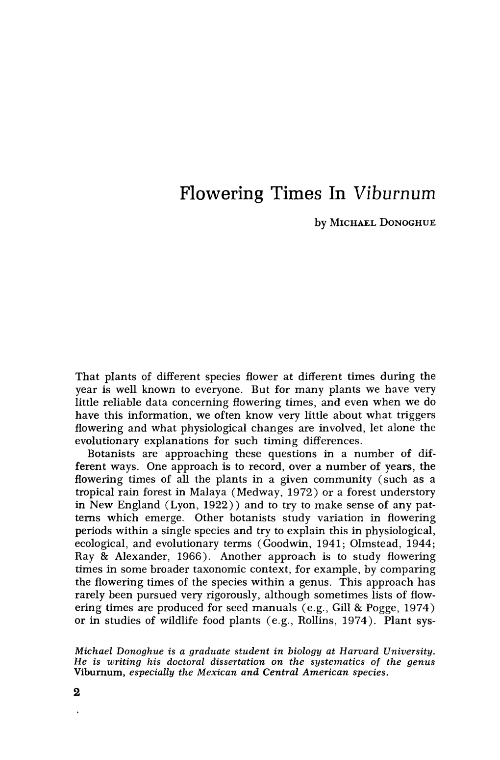 Flowering Times in Viburnum by MICHAEL DONOGHUE