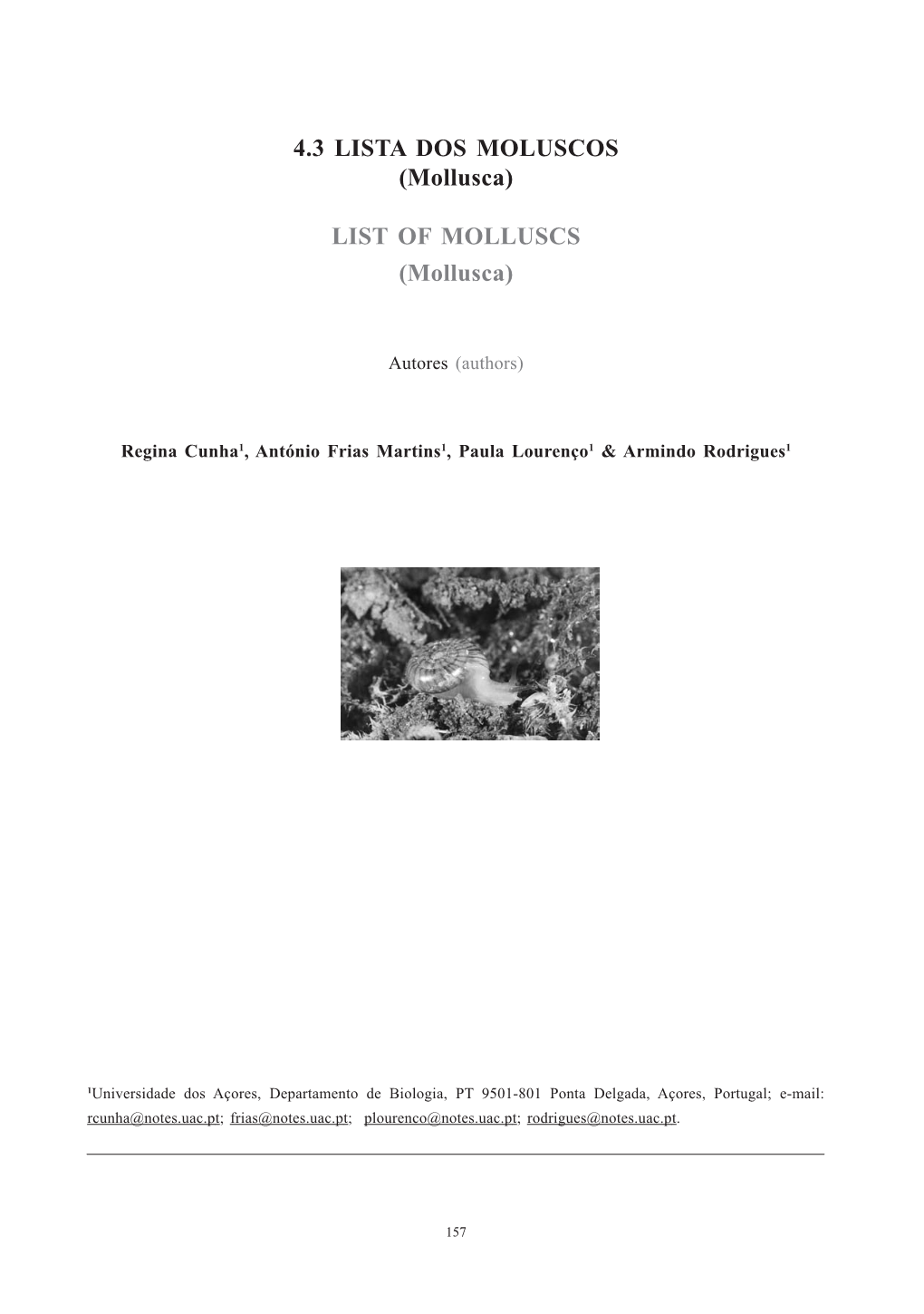 4.3 LISTA DOS MOLUSCOS (Mollusca) LIST of MOLLUSCS