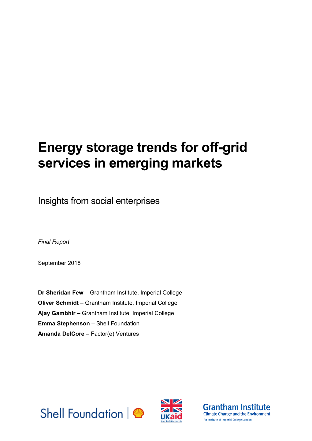 Energy Storage Trends for Off-Grid Services in Emerging Markets