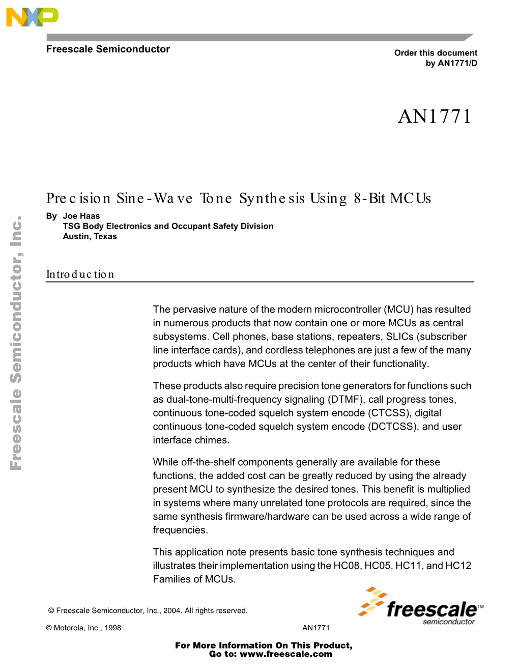 Precision Sine-Wave Tone Synthesis Using 8-Bit Mcus