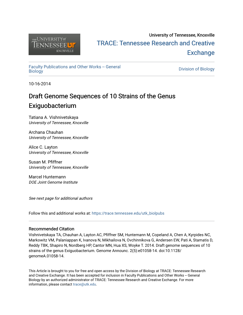 Draft Genome Sequences of 10 Strains of the Genus Exiguobacterium