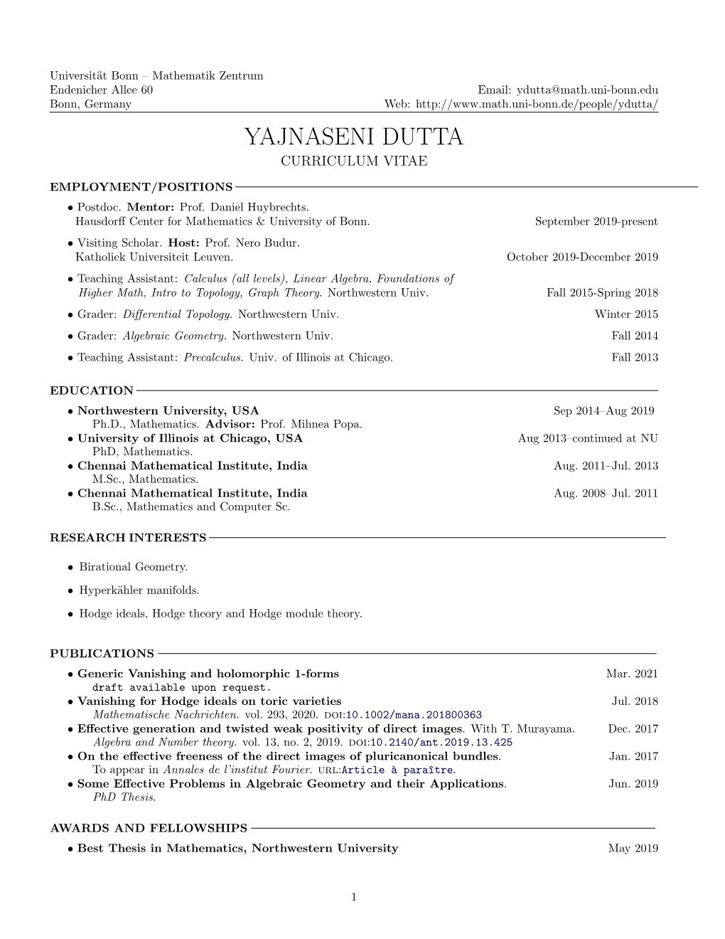 Yajnaseni Dutta Curriculum Vitae