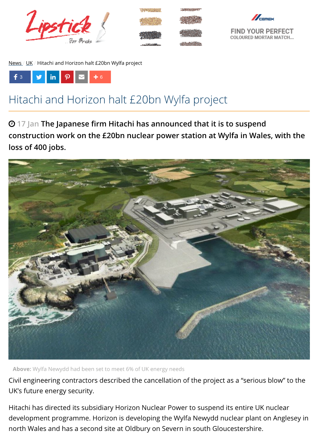 Hitachi and Horizon Halt £20Bn Wylfa Project