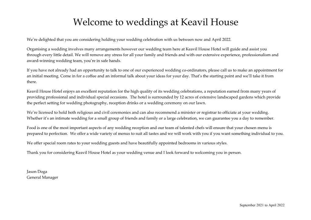 Welcome to Weddings at Keavil House