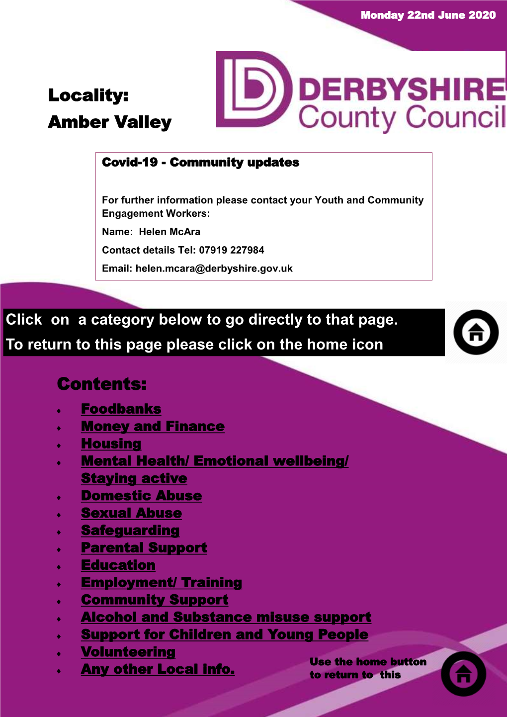 Amber Valley Contents