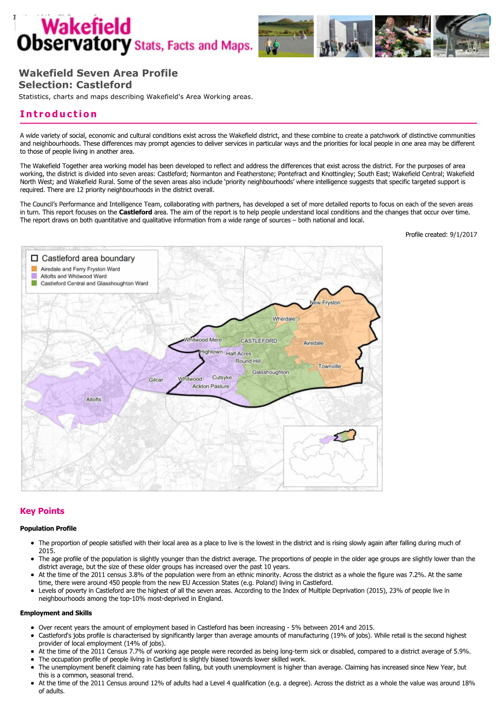 Castleford Statistics, Charts and Maps Describing Wakefield's Area Working Areas