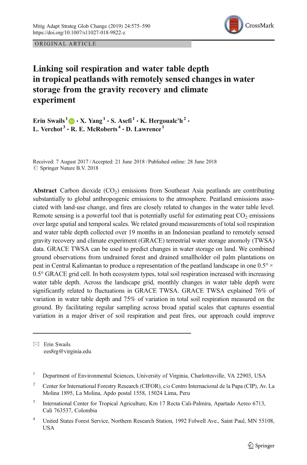 Linking Soil Respiration and Water Table Depth in Tropical Peatlands with Remotely Sensed Changes in Water Storage from the Gravity Recovery and Climate Experiment