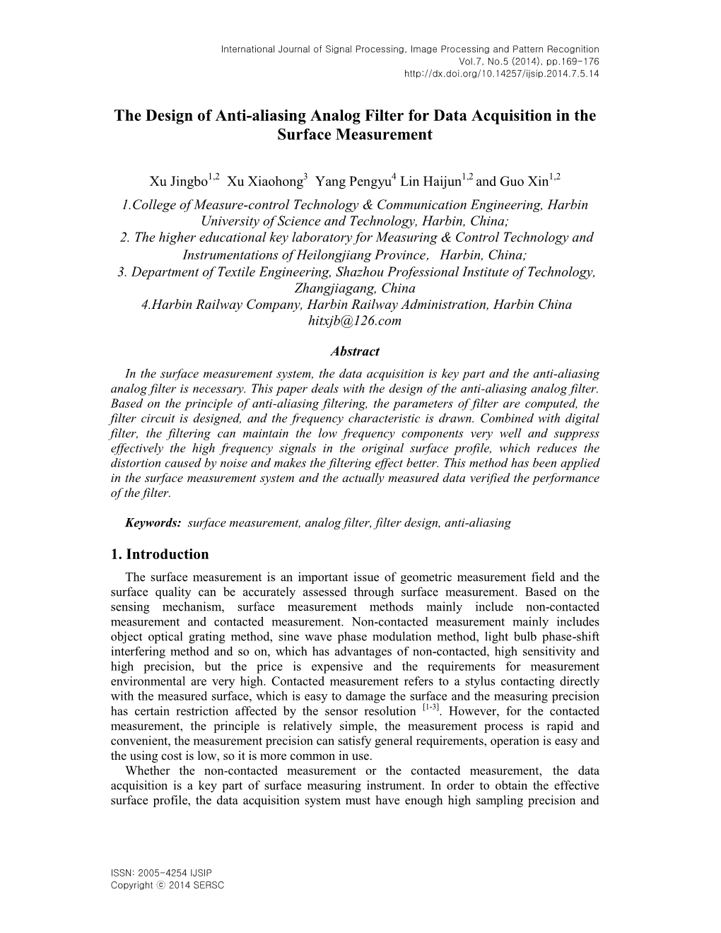 The Design of Anti-Aliasing Analog Filter for Data Acquisition in the Surface Measurement