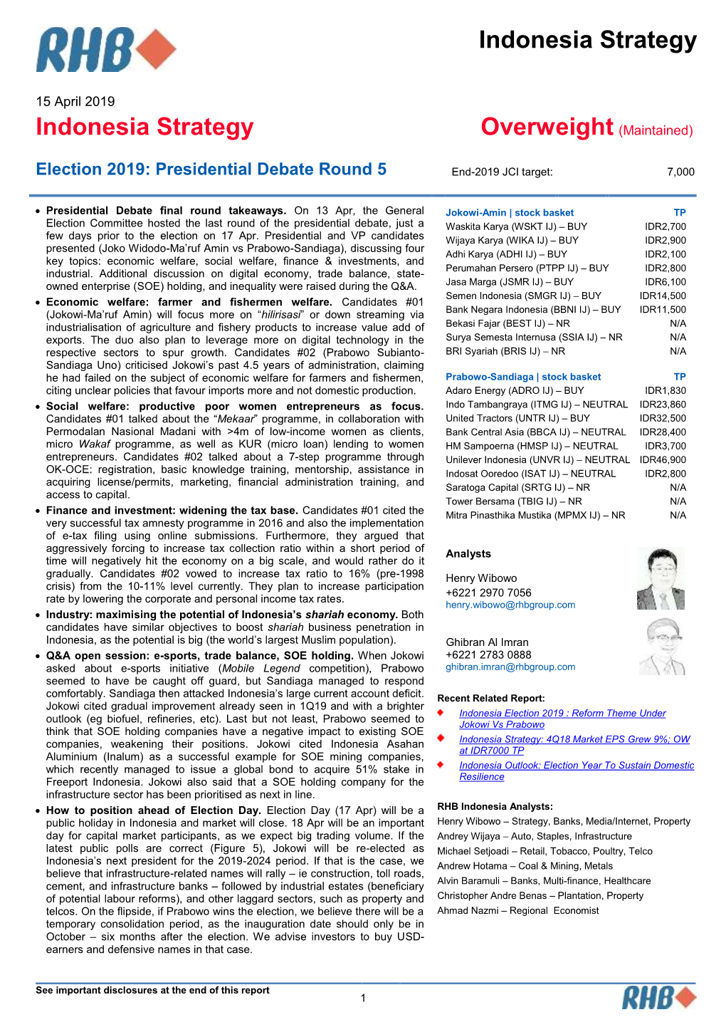 Indonesia Strategy : Election 2019: Presidential Debate Round 5