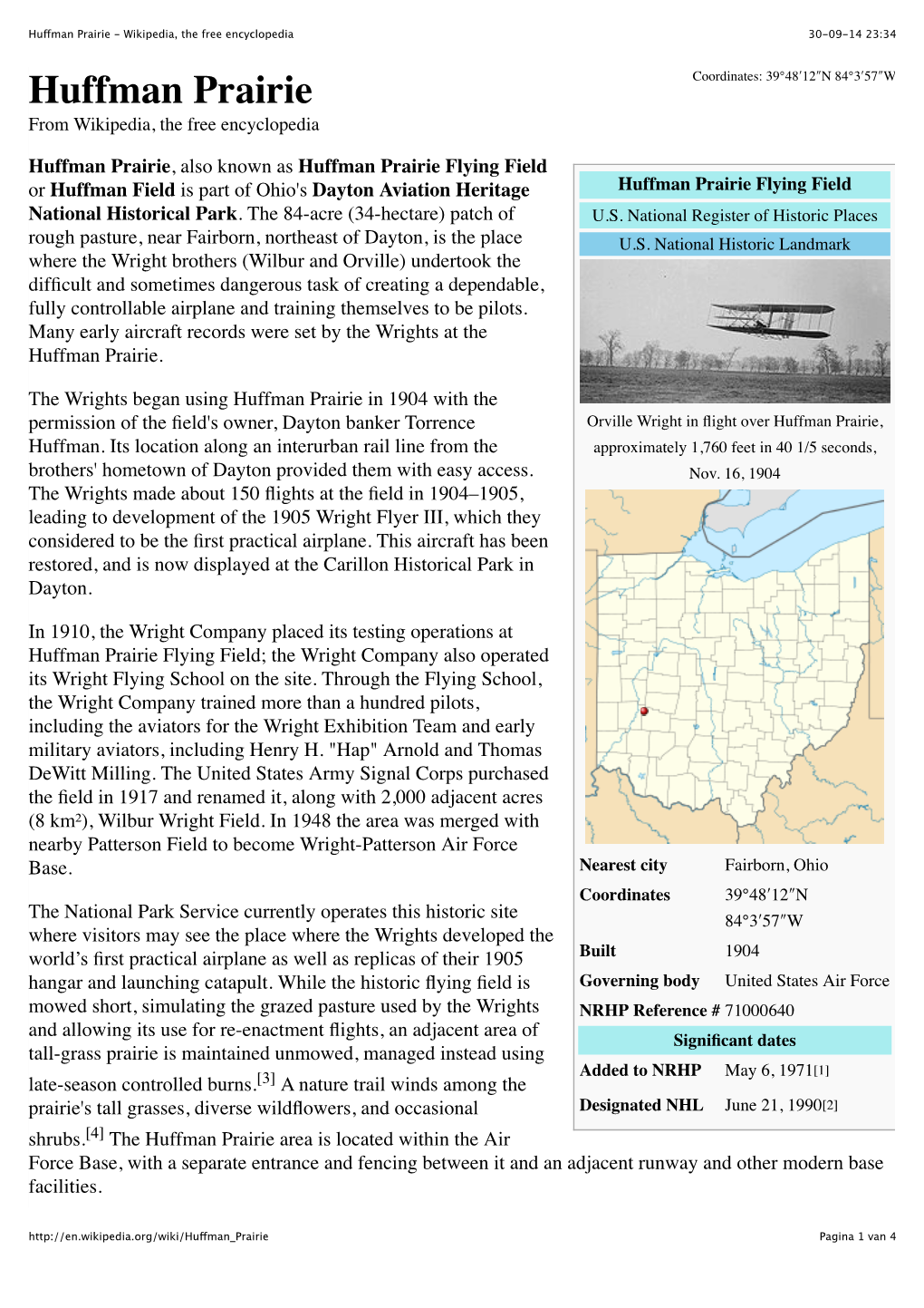 Huffman Prairie Coordinates: 39°48!12"N 84°3!57"W from Wikipedia, the Free Encyclopedia